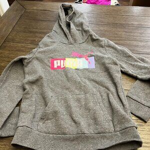 PUMA Youth GIrl's Long Sleeve Fleece Lined Hooded Sweatshirt Size Large Grey